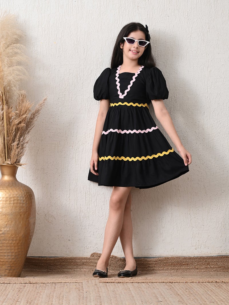 Black Cotton Dress for Girls